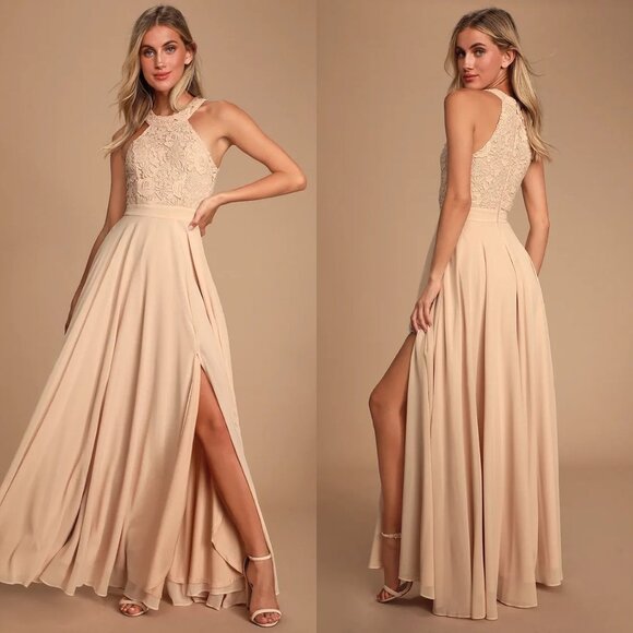 Lulus Dresses & Skirts - Lulu's Picture Perfect Blush Lace Maxi Dress